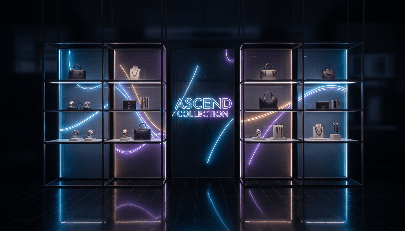 Premium retail display with exclusive products and atmospheric neon lighting