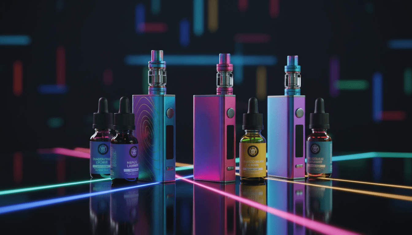Assortment of premium vapes and exotic flavor bottles